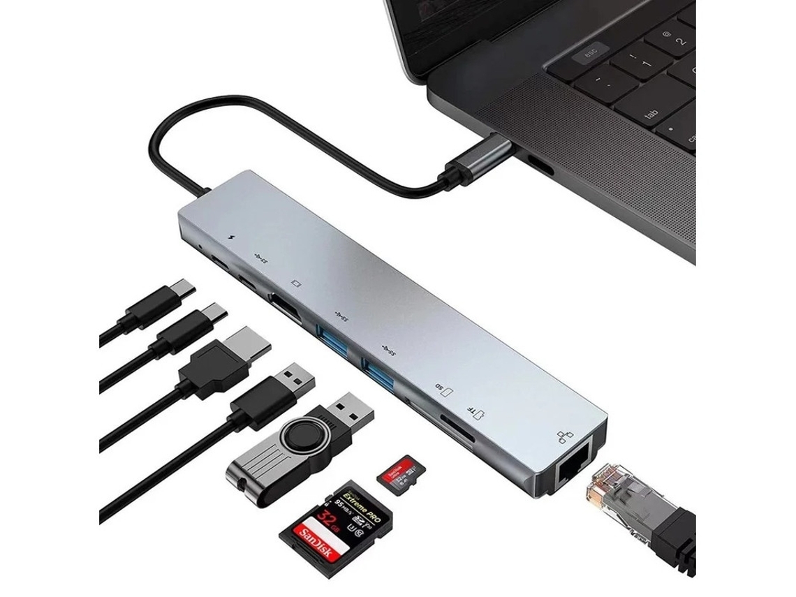 Hub Usb C Hub Usb C 9 Em 1 Com Ethernet Adaptador Usb C Hub Multiport Com 4k Hdmi Cinza