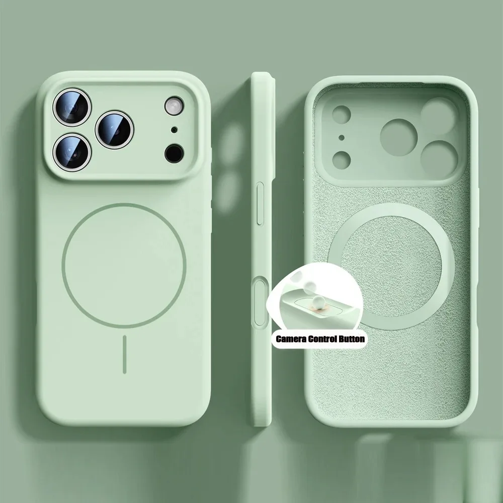 Capa Protetora Magnética De Silicone Líquido Para Iphone 17 Pro (verde), Capa Macia Original.