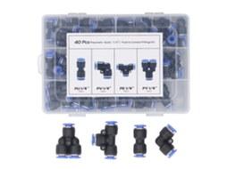 Kit De 40 Piezas De Conexiones Neumáticas De 1/4 Pulgada, Empuje Para Conectar: T, Codo Y Recto Para Tubos Pu Nylon Pe Suaves