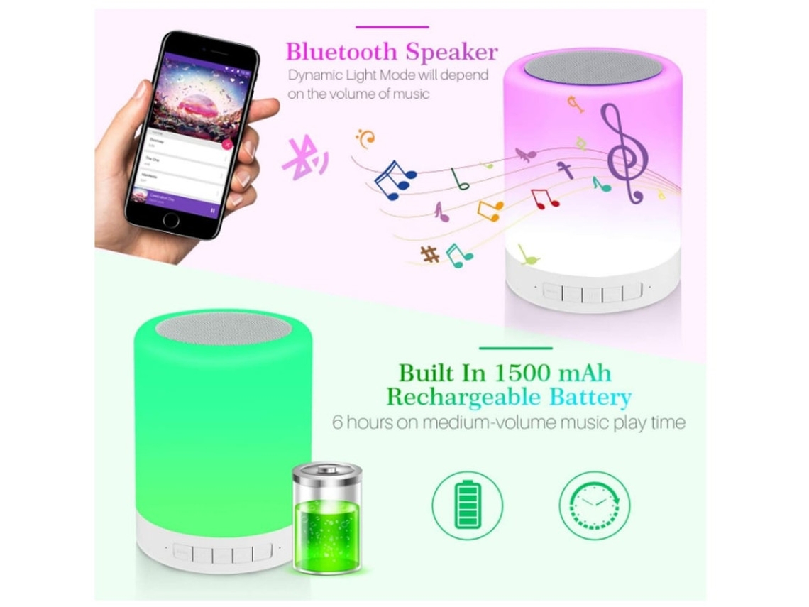 Lâmpada De Cabeceira Sensível Ao Toque Com Alto Falante Bluetooth Luz Noturna De Mesa 3 Modos Reguláveis ​​por Toque E 7 Cores Para Alternar Bestvite