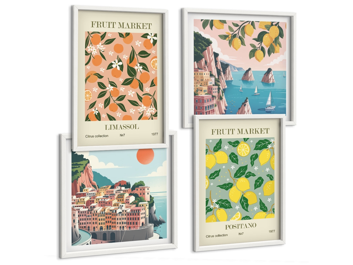 Composição De Quadros Inspirações Frutadas Vintage Espelharte (4 Peças)