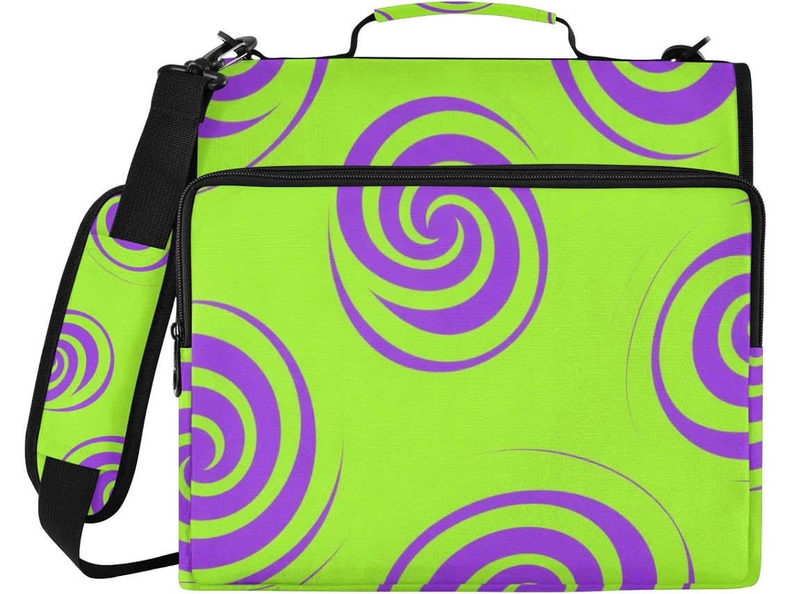 Pasta organizadora escolar com zíper e 3 argolas, tamanho E, 8 cm (1,5 polegadas), na cor verde fluorescente com estampa de grafite.