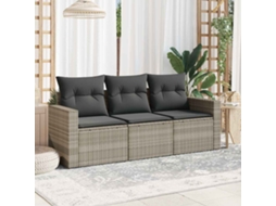 Vidaxl 3 Pcs Conj. Sofás Jardim C/ Almofadões Vime Pe Cinzento-claro
