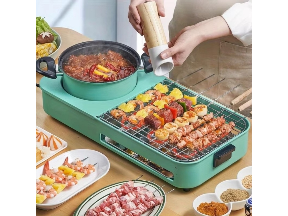 2200W Grelha Elétrica Portátil E Panela De Fondue 3 Em 1, Forma Antiaderente Removível E Lavável, Para Sopa, Fondue E Grelha.