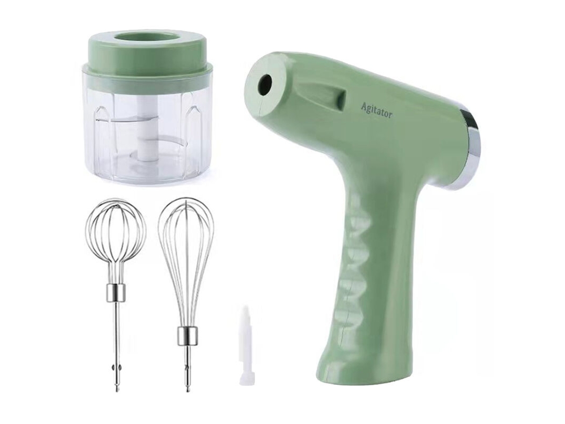 Espumador De Leite Elétrico Com Triturador Alho, Amassador Ovos E Batedor - Ideal Para Cozinha Verde