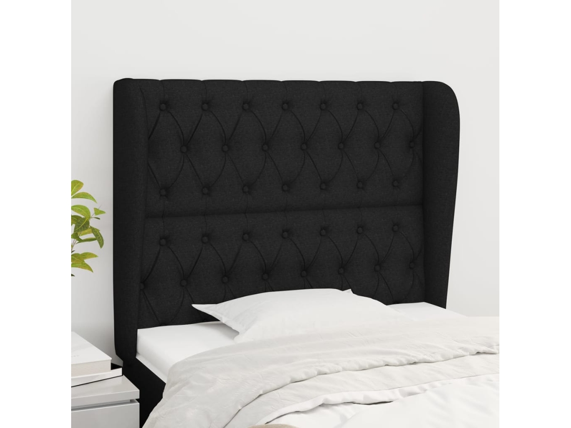 Vidaxl Cabeceira De Cama C/ Abas Tecido 93x23x118/128 Cm Preto