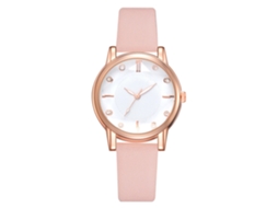 Relógio de Pulso Feminino de Quartzo Disu com Strass Pulseira de Couro Pu Rosa