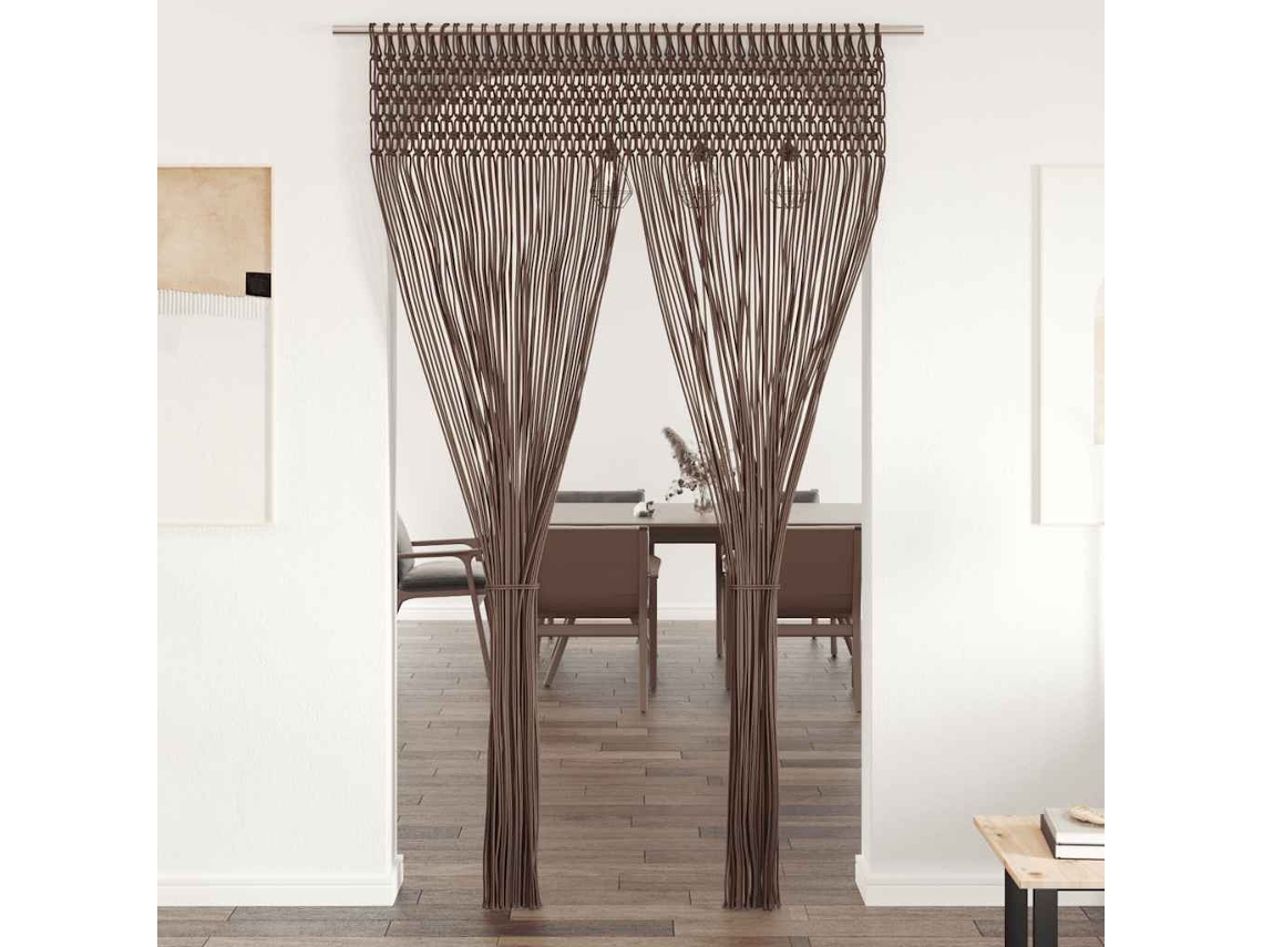 Vidaxl Cortina Em Macramé 140x240 Cm Algodão Cinzento-acastanhado