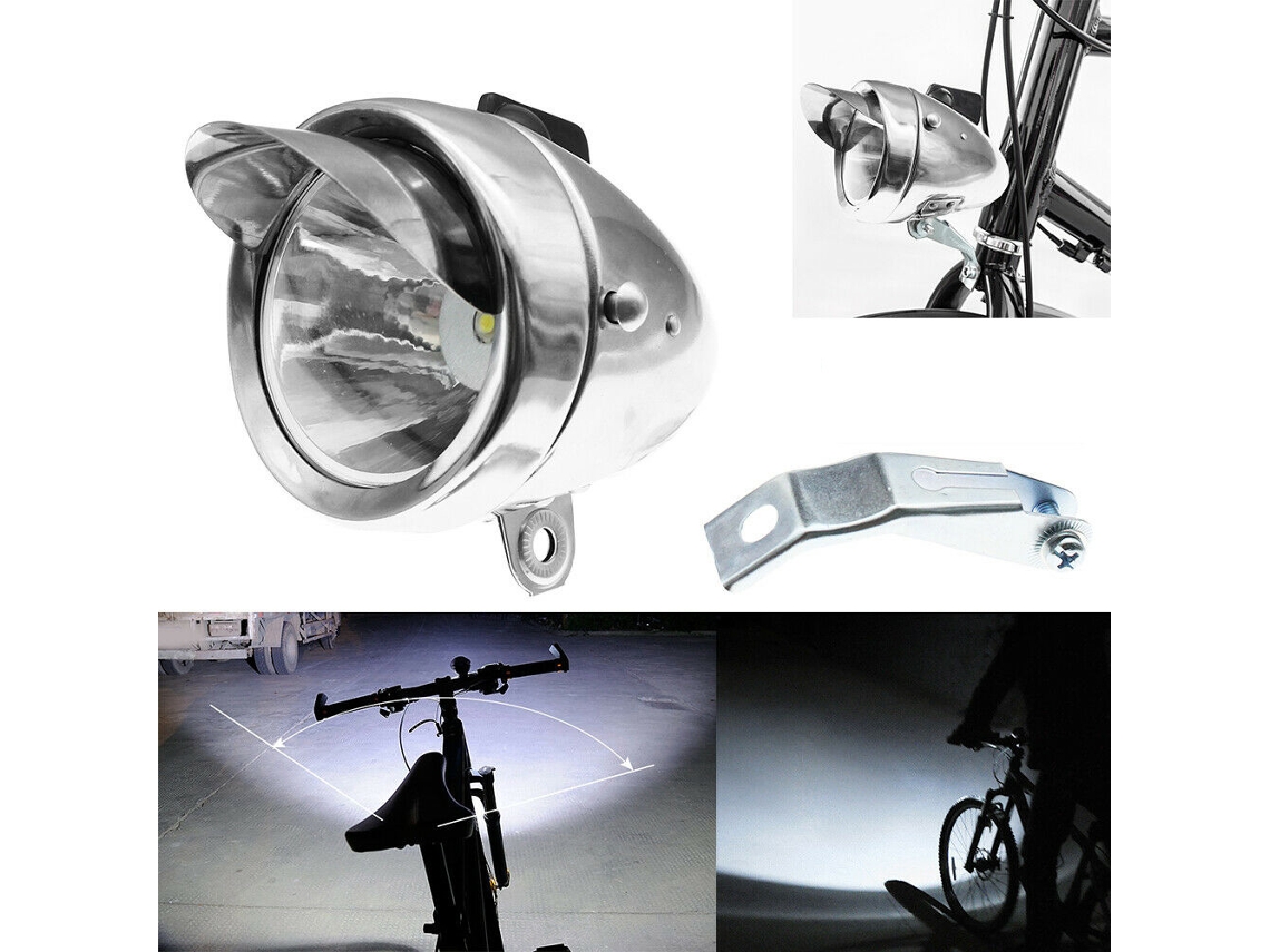 Lanterna De Bicicleta Vintage De Cromo Luminosa Para Frente Com Apoio Metal Sombra Prata