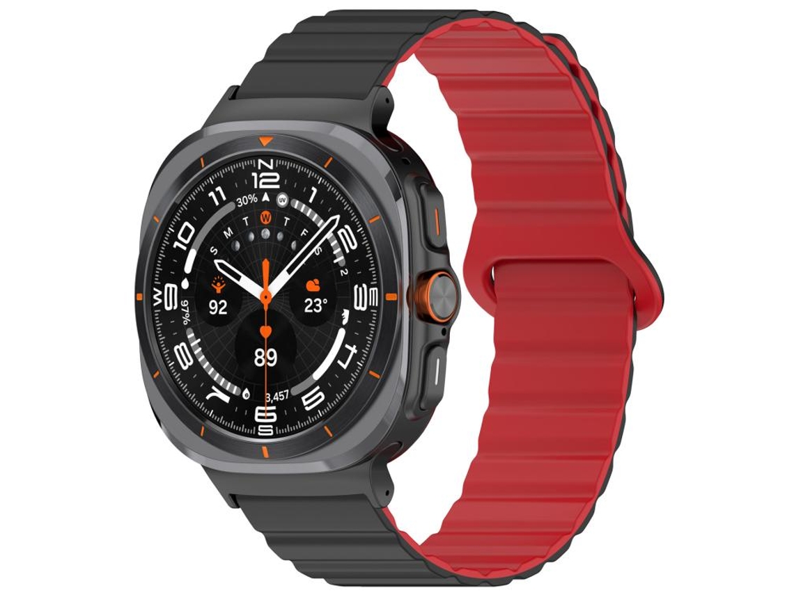 Bracelete Para Samsung Galaxy Watch Ultra - Silicone Brilhante Magnético Loop (47mm) - Preto E Vermelho