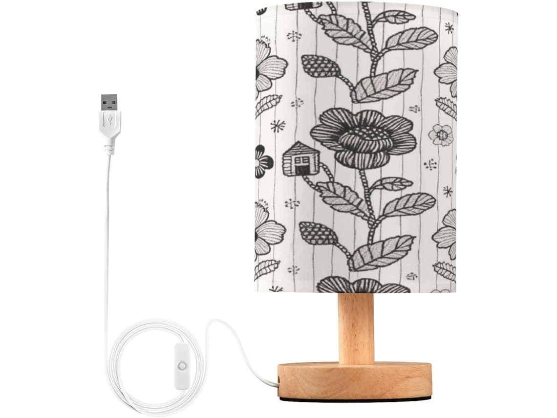 Abajur De Cabeceira Vintage Com Estampa Floral, Luminária De Cabeceira Led, Luminária De Leitura Com Portas Usb E Cúpula