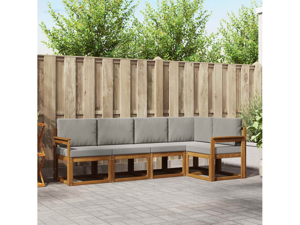 Vidaxl Conjunto De Sofás Para Exterior 5 Pcs Cinza Natural E Claro