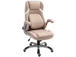 Cadeira Ergonômica De Escritório Castanho Claro Giratória Com Suporte Lombar. Apoios Braço E Encosto Cabeça Rebatíveis