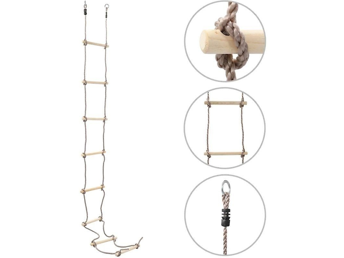 Escada de corda infantil de 290 cm, madeira de pinho resistente, 8 degraus, para uso externo, a partir de 3 anos.