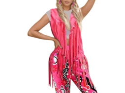 Fantasia hippie SFUSHOS anos 70, 4 peças: colete, calça, tiara, brincos