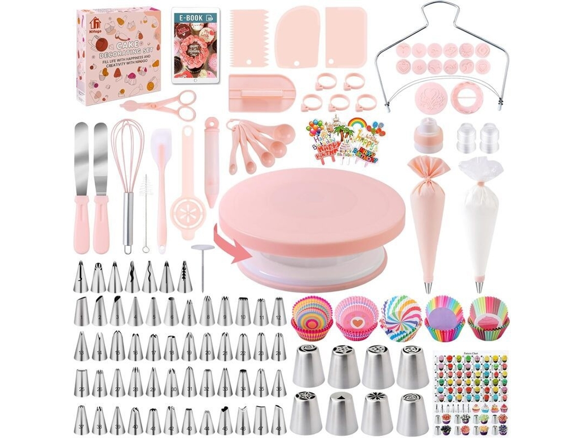 Kit De Confeitaria Com Prato Giratório E Bicos, Rosa-claro Elysve