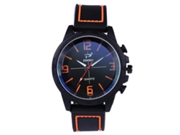 Relógio de pulso masculino de quartzo com pulseira esportiva de silicone laranja.