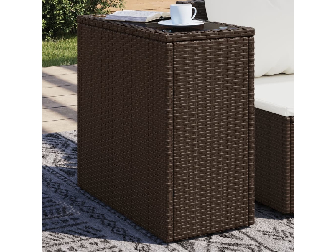 Vidaxl Mesa De Apoio Jardim Tampo Vidro 58x27,5x55 Cm Vime Pe Castanho