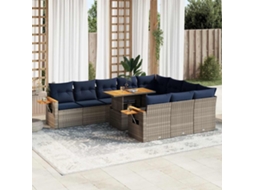 Vidaxl 11 Pcs Conjunto Sofás De Jardim C/ Almofadões Vime Pe/acácia