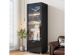Vitrine Preta Alto Brilho Com Portas De Acrílico E Led, Vitrine Para Coleções, Perfumes, Livros E Armário De Acrílico Com 3 Prateleiras