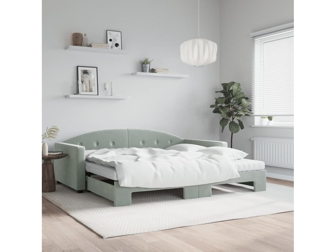 Vidaxl Sofá-cama C/ Gavetão E Colchões 100x200cm Veludo Cinzento-claro