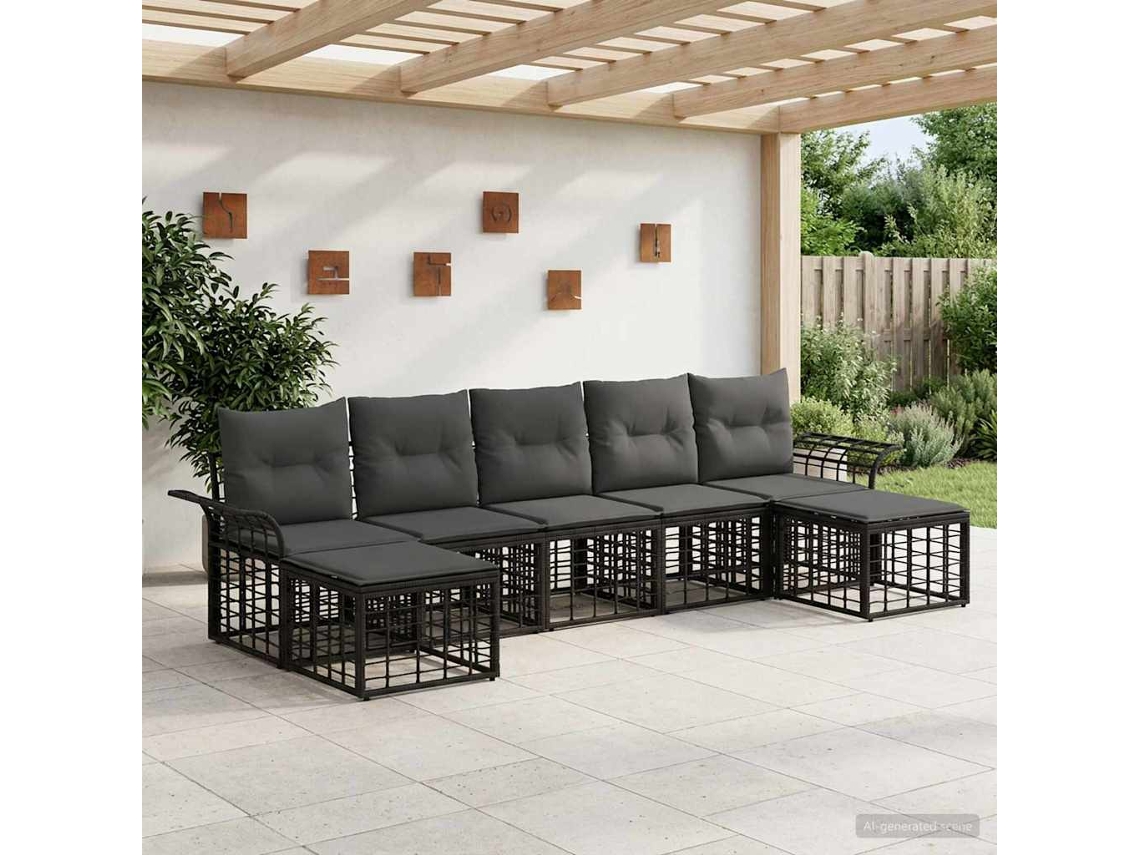 Vidaxl Conjunto de Sofás para Exterior 7 Pcs Preto e Cinza Escuro