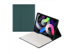 Lurelia Capa Com Teclado Bluetooth Para Ipad Air2 Com Tampa Redonda Com Touchpad, Layout Pt, Verde Escuro E Branco
