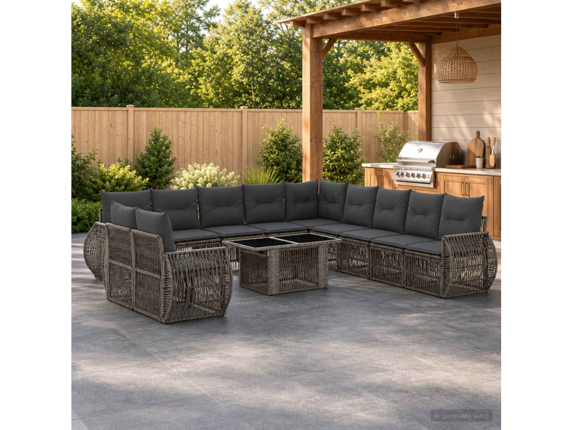 Vidaxl Conjunto De Sofá De Jardim 12 Unid. Cinza E Cinza Escuro