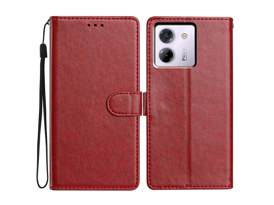 Capa De Couro Com Suporte Tipo Carteira E Alça Para Xiaomi Poco M7 Pro 5g, Vermelha