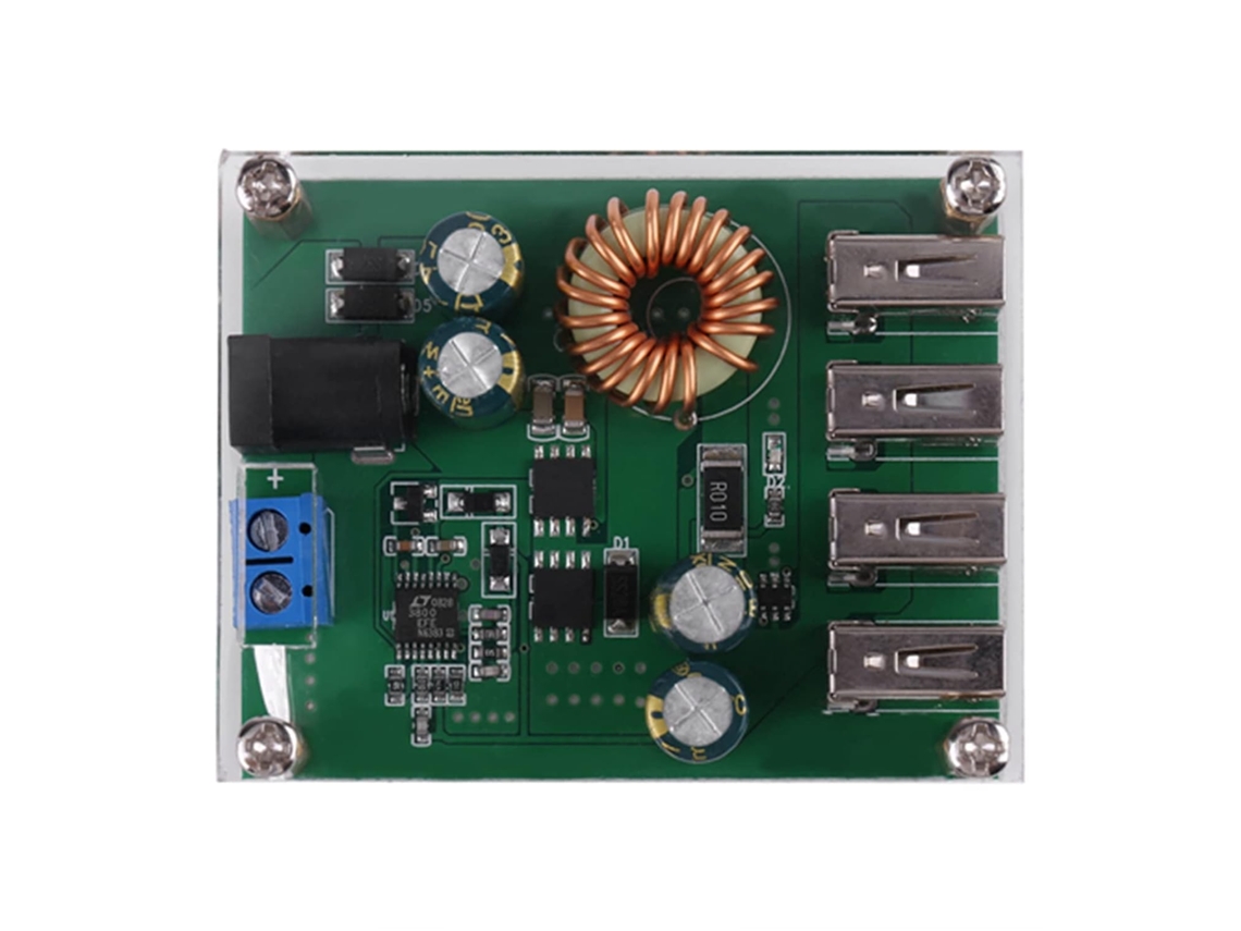 Módulo conversor DC-DC Step-Down de 7-60V para 5V 5A com 4 saídas USB - Caixa de fonte de alimentação