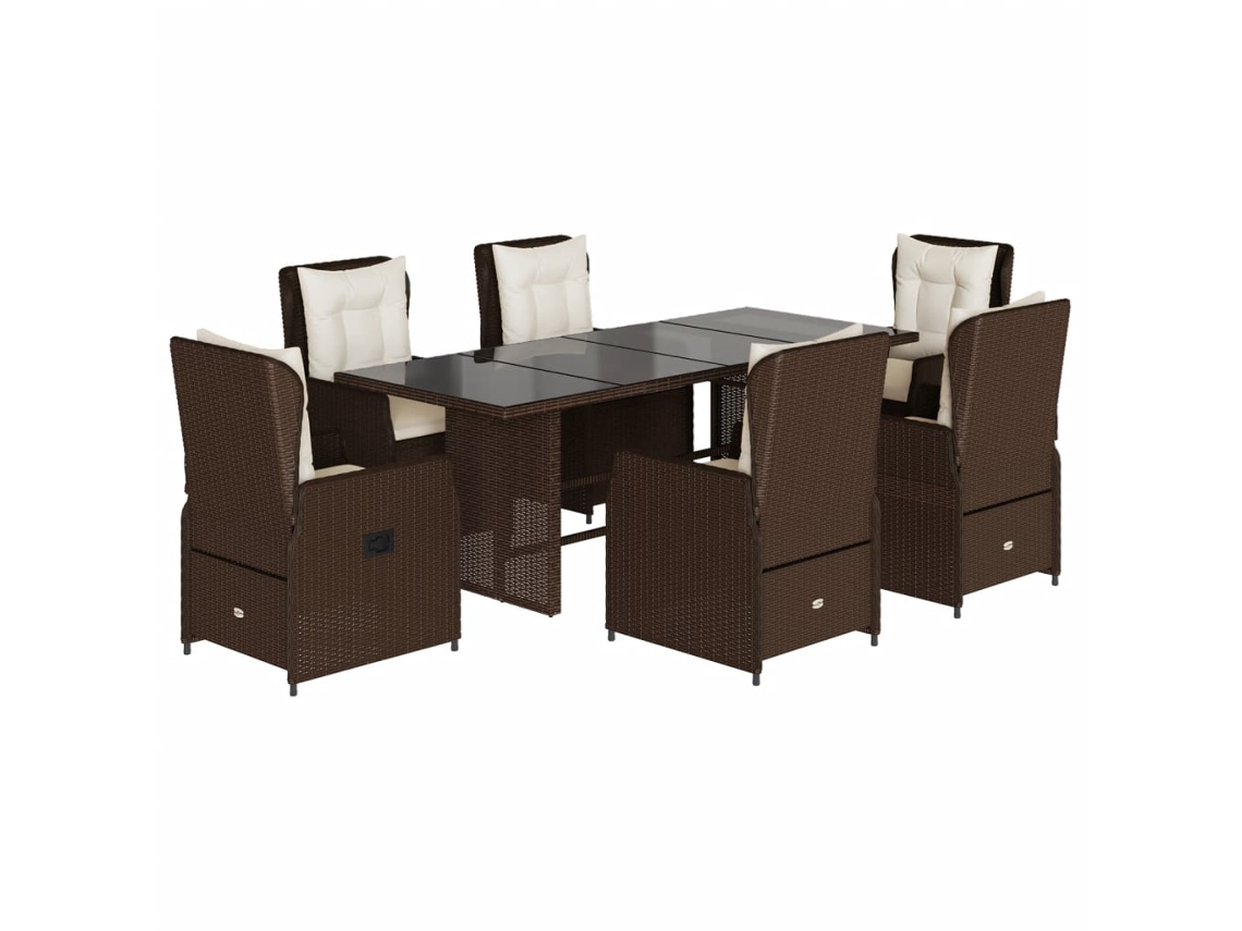 Conjunto de 7 Jantar para Jardim com Almofadões Vime Pe Castanho MAISON EXCLUSIVE