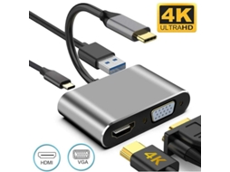 1x Conversor, Tipo C para HDMI, VGA, USB e PD, Hub HDMI 4 em 1 Tipo C para VGA Slowmoose (Cabo para outros dispositivos não incluído)