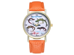 Relógio de pulso analógico em liga metálica com pulseira de couro, modelo casual e elegante, ideal para presentear (T79-a, laranja).