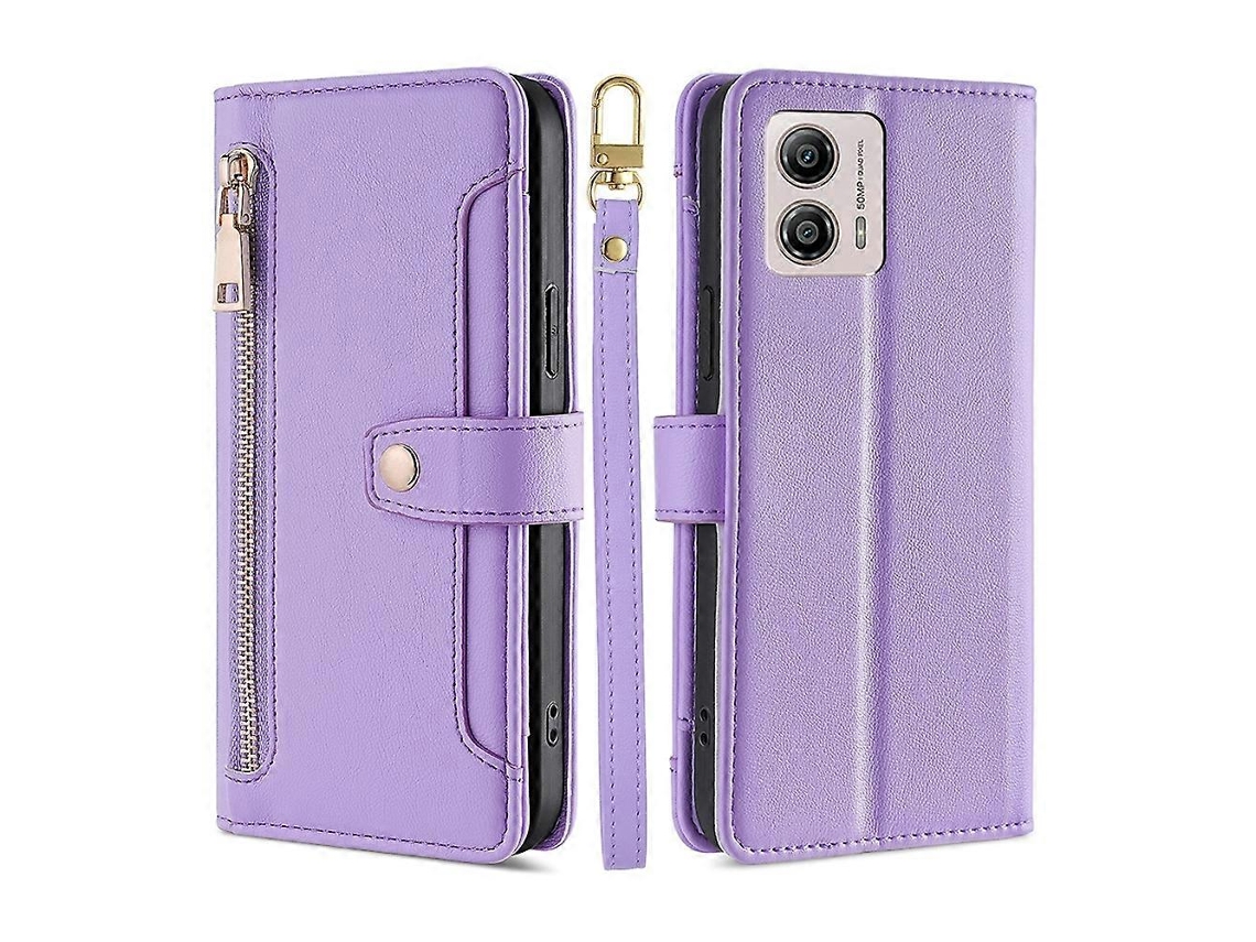 Capa De Couro Tipo Carteira Com Zíper E Textura De Carneiro Para Motorola Moto G53 5g/g13 4g/g23 4g