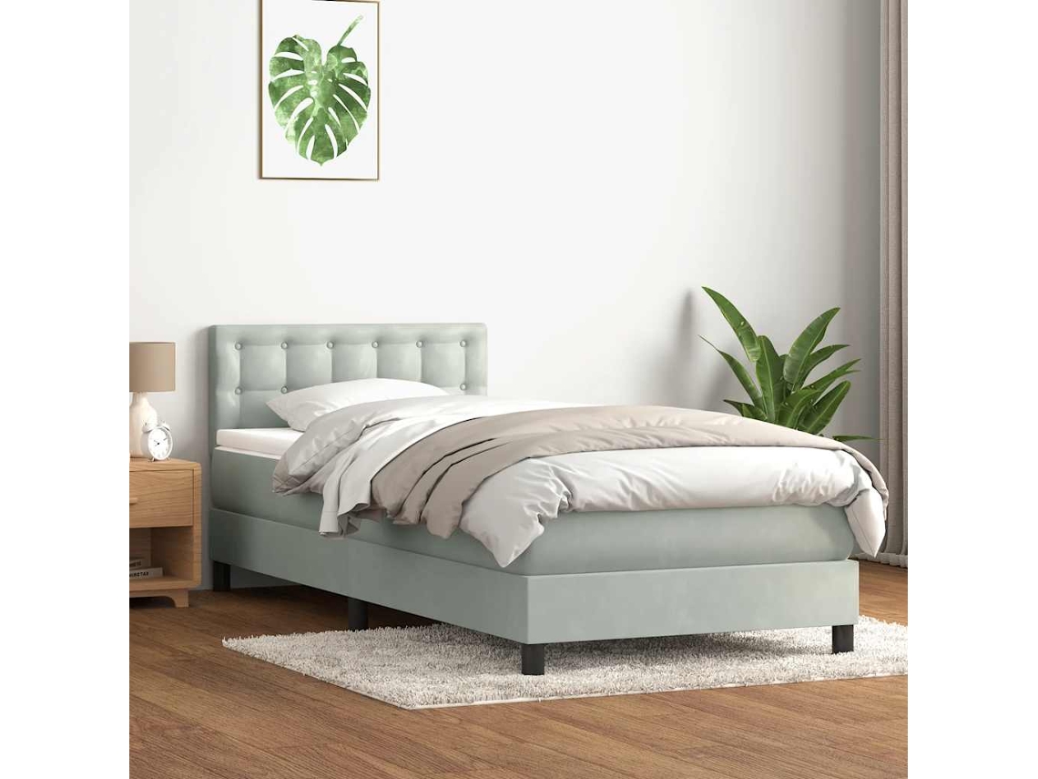 Vidaxl Cama Com Molas/colchão Cinzento-claro 80x220 Cm Veludo