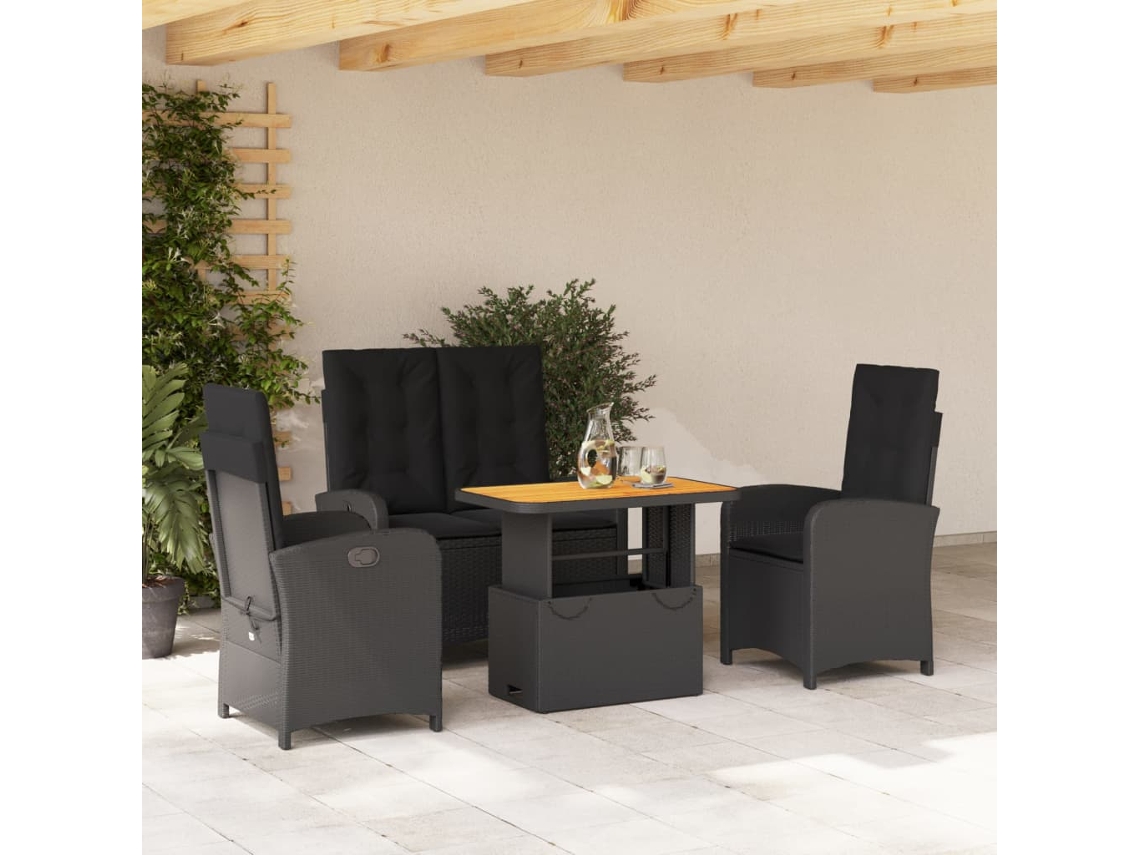 Vidaxl 4 Pcs Conjunto De Jardim P/ Jardim C/ Almofadões Vime Pe Preto