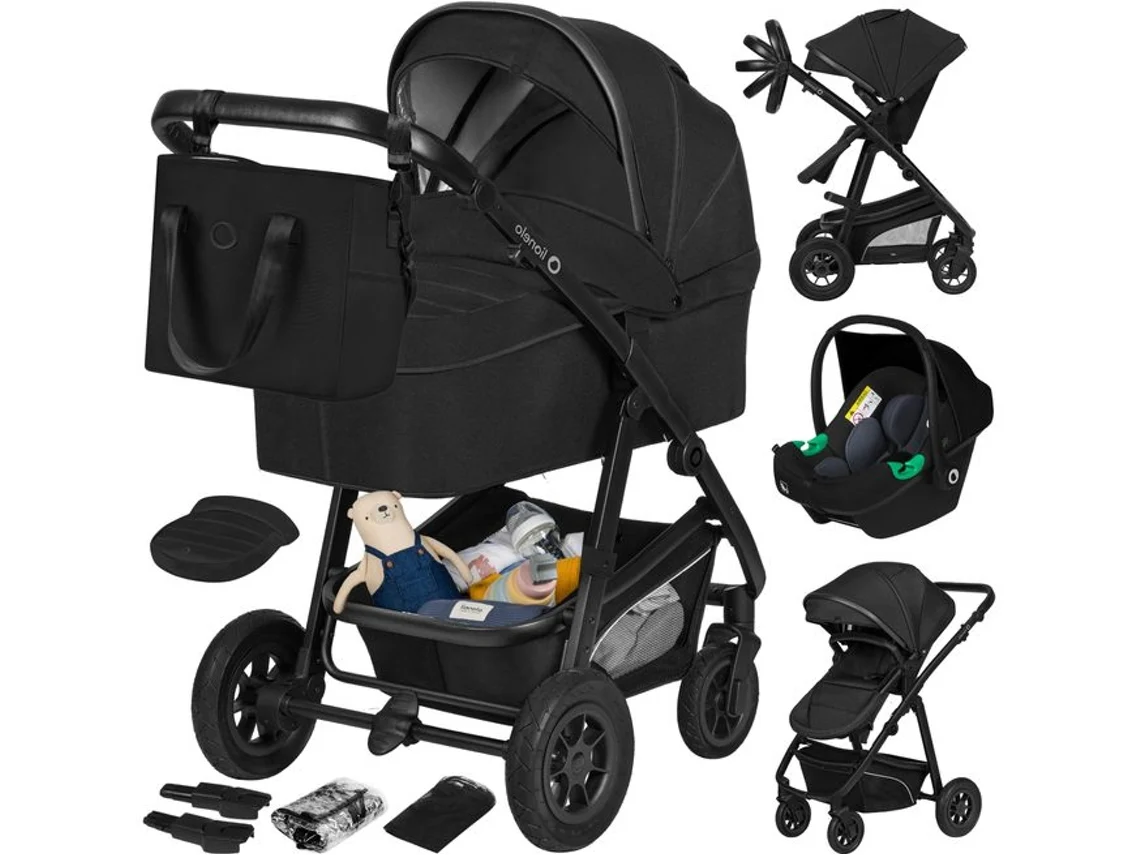 Carrinho De Bebé Multifuncional Lionelo Bianka 3em1: Alcofa  Cadeira Auto Assento Reversível Dobrável 0–22 Kg  Acessórios, Preto