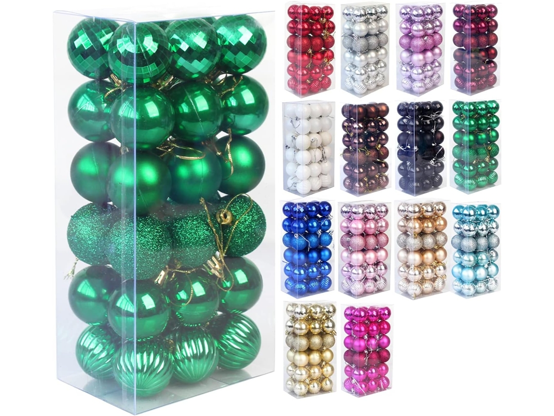 Bola de Natal Inquebrável para Decoração de Árvore de Natal Enfeites para Festa de Casamento Bola de Festa de Casamento 4 Cm Conjunto de 36 Verde