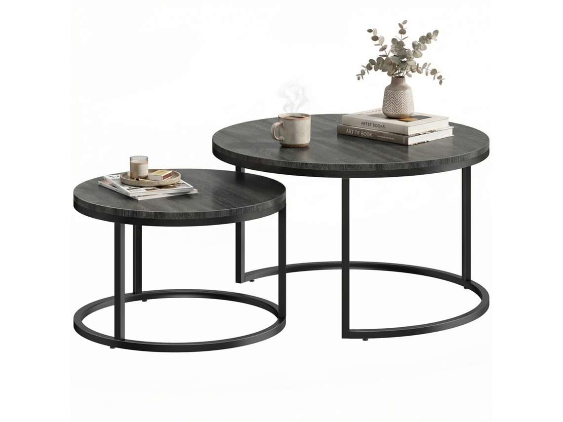 Conjunto de Duas Mesas de Centro Empilháveis Estilo Industrial | SINI TECH STORE