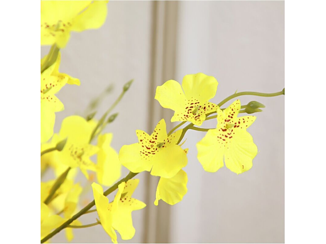 Nova Line flor Artificial Orquídea Dança 5 Silk Amarelo 6 Unidades 88 90cm Decoração Sala Entrada