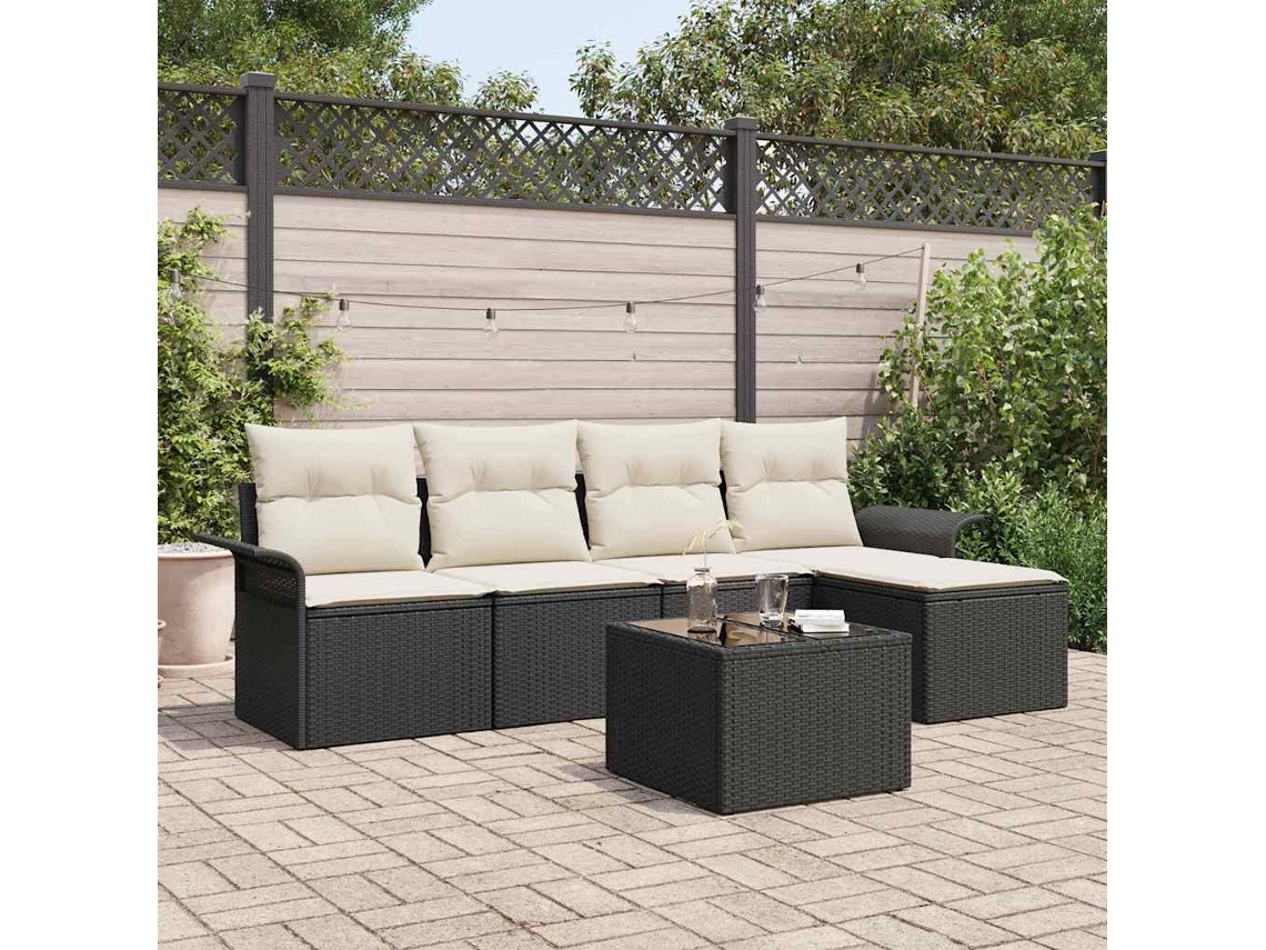 Vidaxl Sofá Exterior Com Almofada 6 Pcs Preto Vime Pe