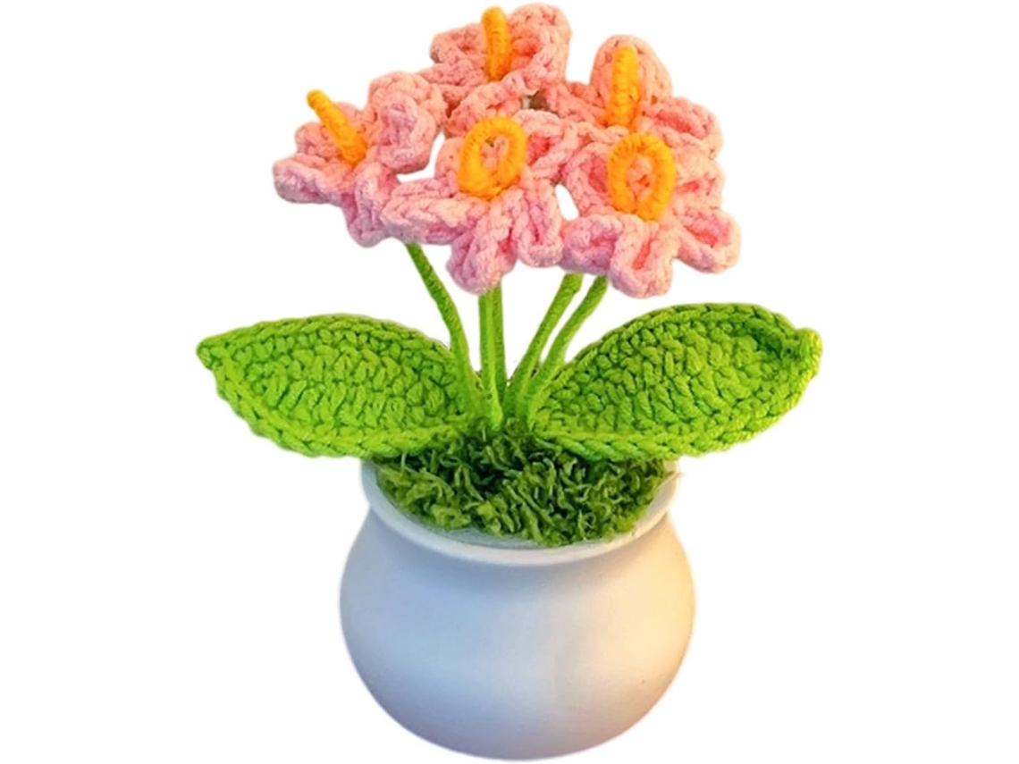 Vaso de Crochê com Planta Artificial Miosótis, Mini Planta em Vaso, Feita À Mão, para Decoração de Casa, Mesa Ou Carro. AQUAFORGE