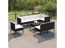 9 Pcs Conjunto Lounge De Jardim C/ Almofadões Vime Pe Preto Dkd Home Decor