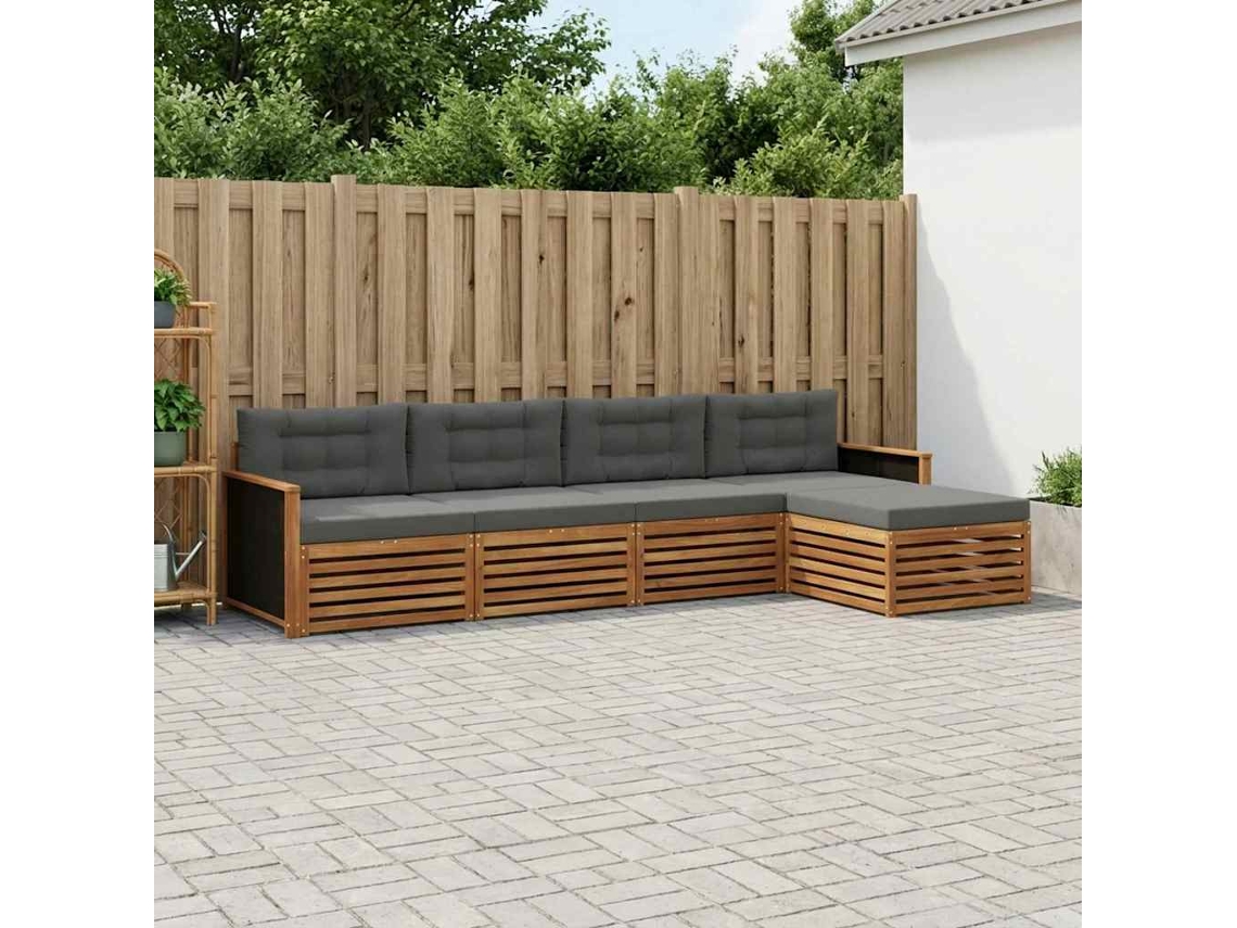 Vidaxl Conjunto De Sofás Para Exterior 5 Unid. Natural E Antracite