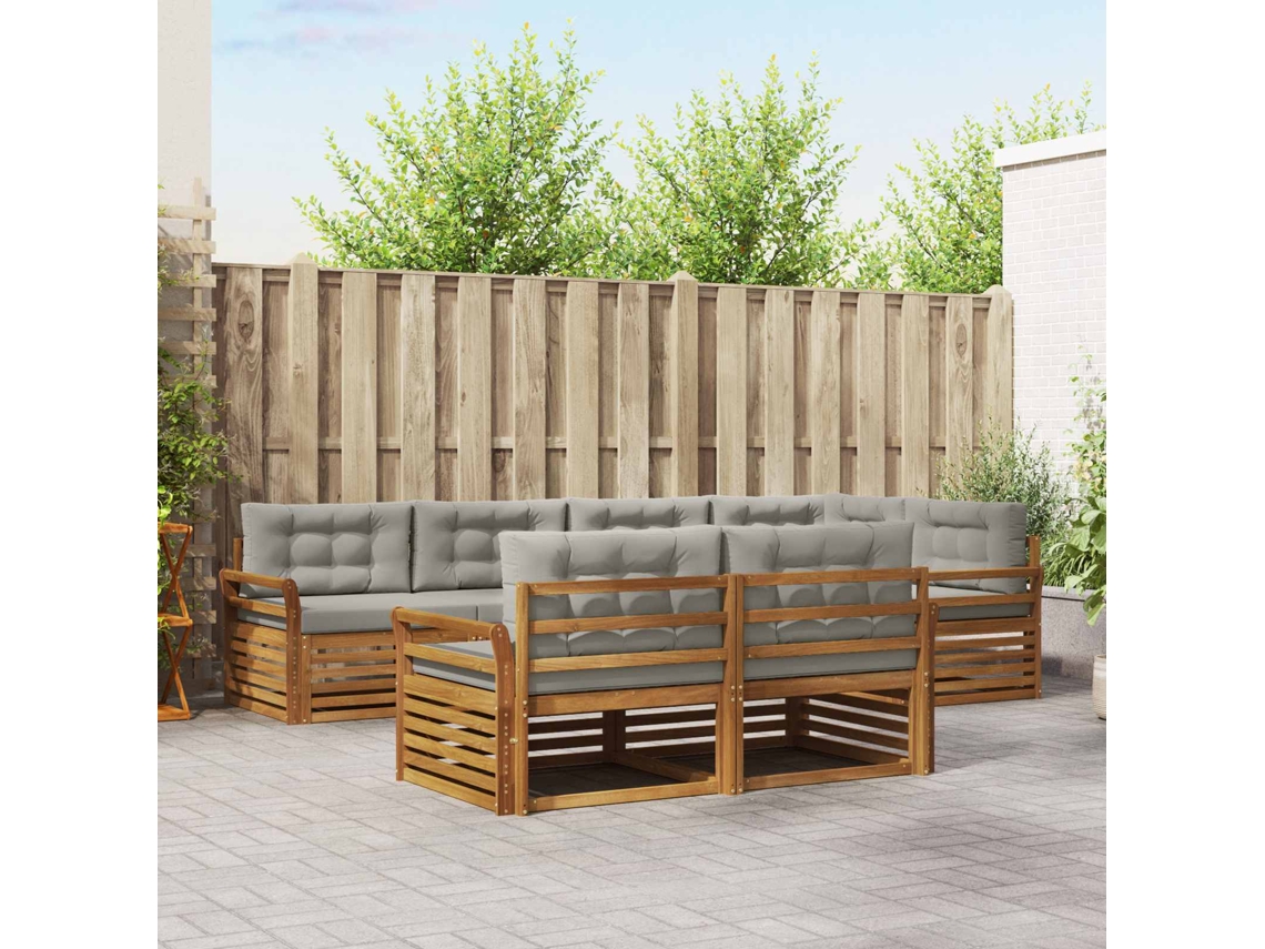 Vidaxl Conjunto De Sofás Para Exterior 7 Unid. Cinza Natural E Claro