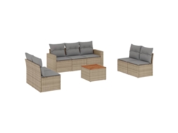 Conjunto de 8 Sofás Jardim com Almofadões Vime Pe Bege Misturado MAISON EXCLUSIVE