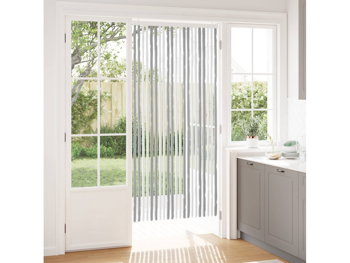 Vidaxl Cortina De Insetos Chenille Cinza E Branco 90 X 200 Cm 100% Pp