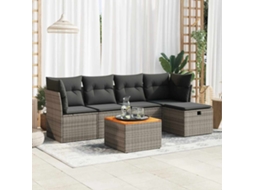 Vidaxl 6 Pcs Conjunto Sofás De Jardim Com Almofadões Vime Cinzento