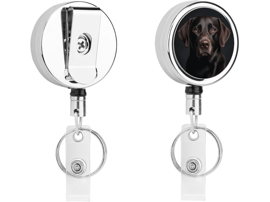 Porta Crachá Em Formato De Cachorro Labrador Preto, Elegante E Durável, Retrátil Em Metal, Com Cordão De Nylon De 68
