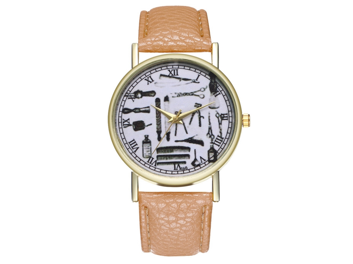 Relógio vintage unissex com pulseira de couro PU, movimento de quartzo, modelo T65-a (bege)